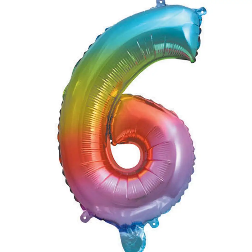 imagen de Globo de foil numerado metálico en color arcoíris – número 6 de 34 cm 1
