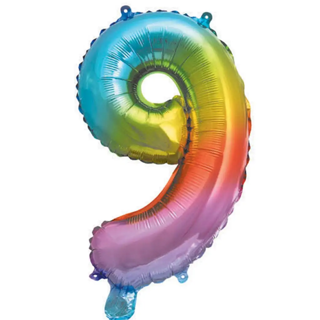 imagen de Globo de foil numerado metálico en color arcoíris – número 9 34cm 1