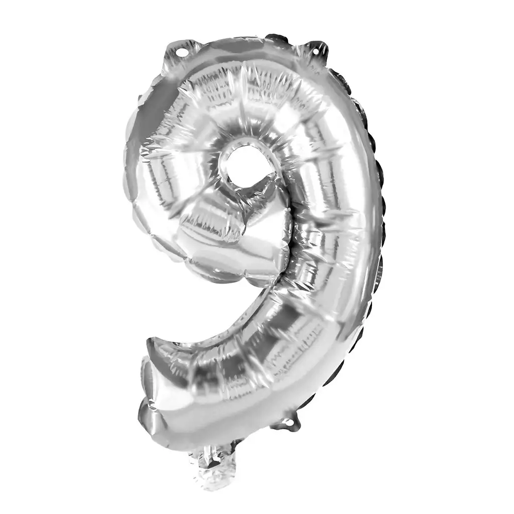 imagen de Globo de foil plateado con número 9 – 32 cm 1