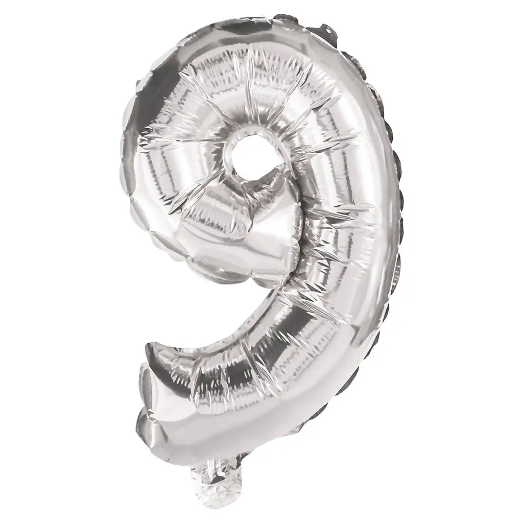 imagen de Globo de foil plateado con número 9 – 86 cm 1