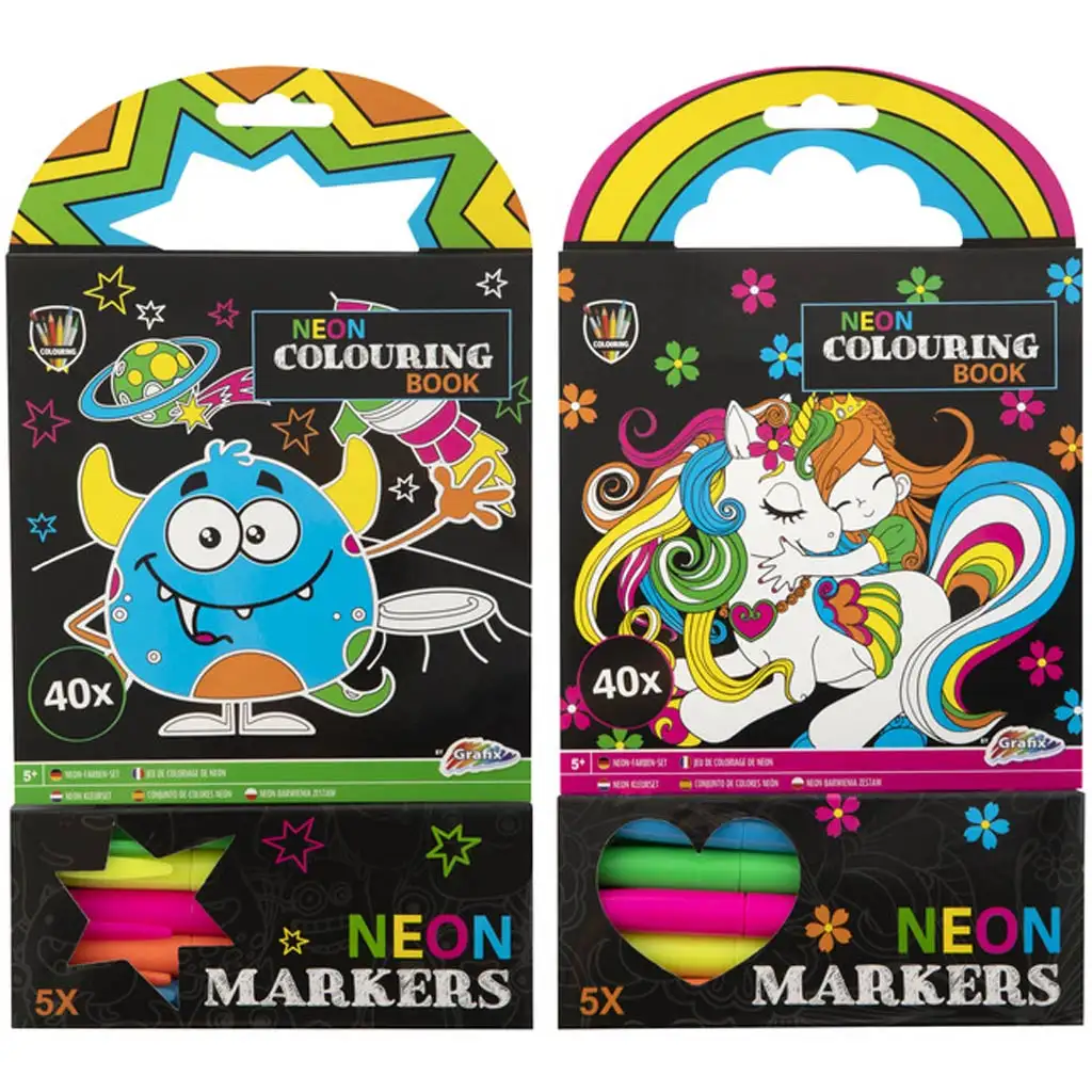imagen de Grafix Neon set de pintura de 40 hojas con 5 rotuladores 1