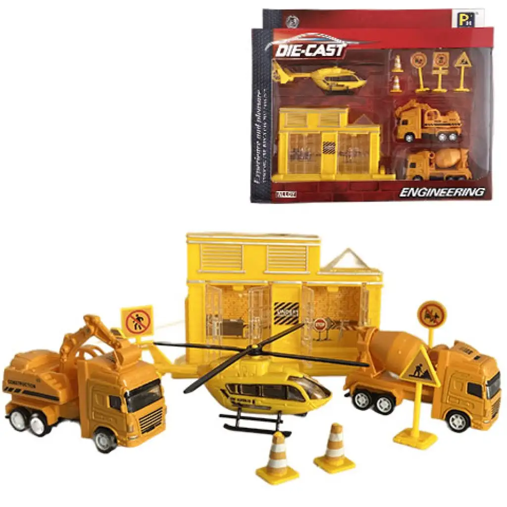 imagen de Gran conjunto de juego de construcción con vehículos y helicóptero de 9 piezas 1