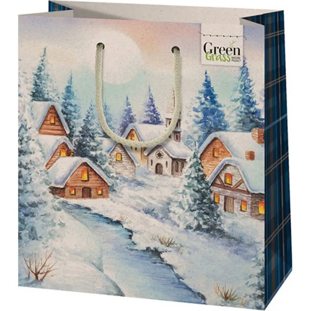 imagen de Green Grass Bolsa de regalo exclusiva de tamaño mediano de invierno 18x10x23cm 1