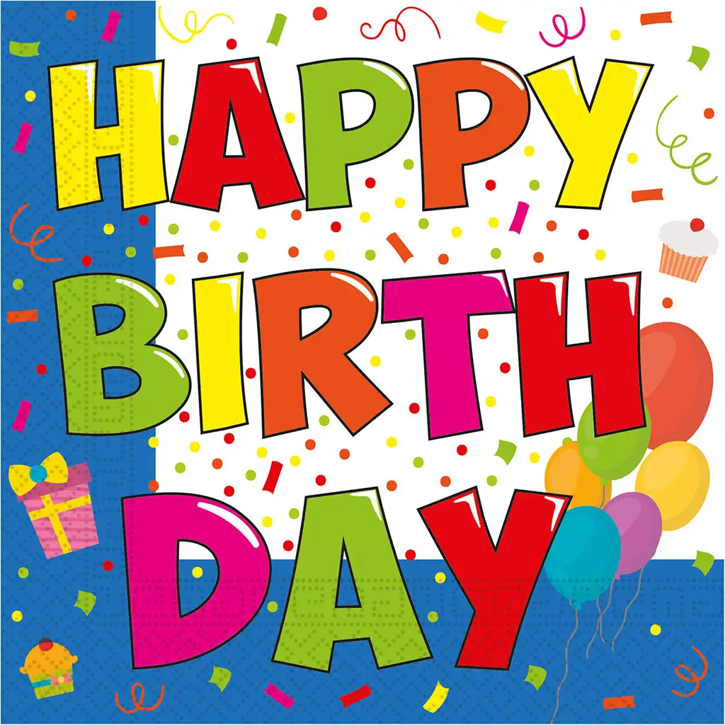 imagen de "Happy Birthday" juego de servilletas de papel – 2 capas, 33x33 cm, 20ud 1