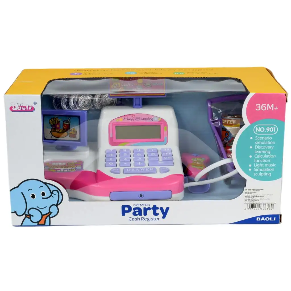 imagen de Happy Shopping: Caja registradora blanca y rosa con sonido y accesorios 20x12cm 11