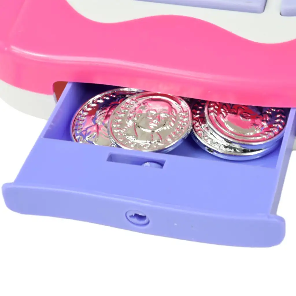 imagen de Happy Shopping: Caja registradora blanca y rosa con sonido y accesorios 20x12cm 4
