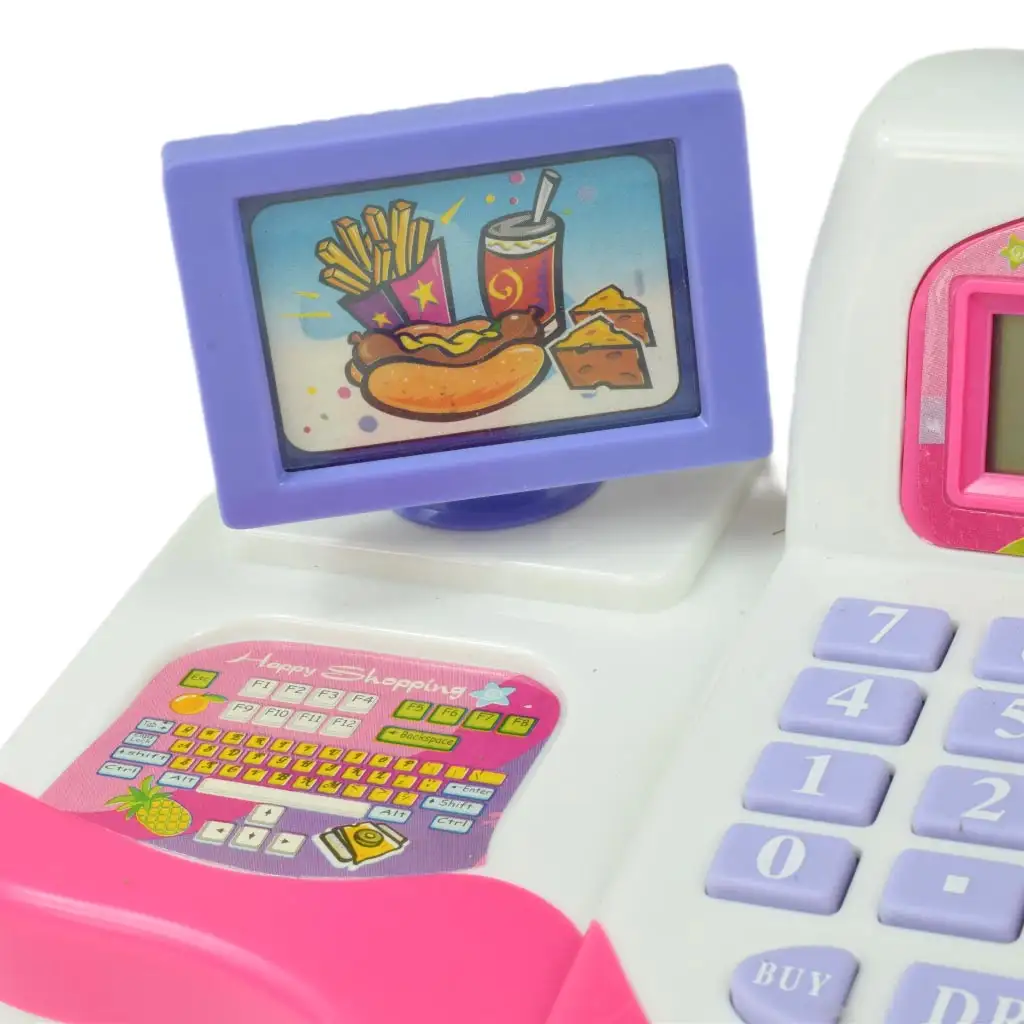 imagen de Happy Shopping: Caja registradora blanca y rosa con sonido y accesorios 20x12cm 6