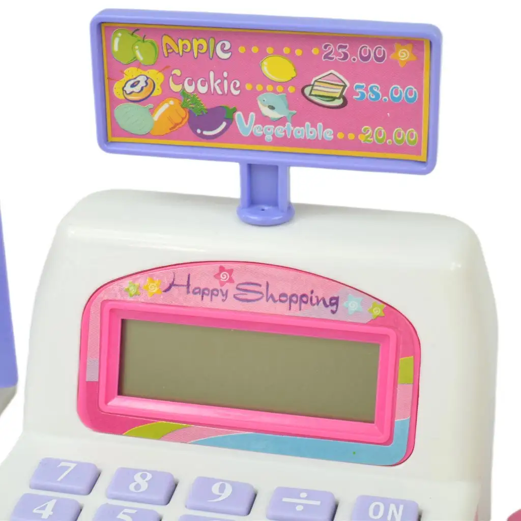 imagen de Happy Shopping: Caja registradora blanca y rosa con sonido y accesorios 20x12cm 7