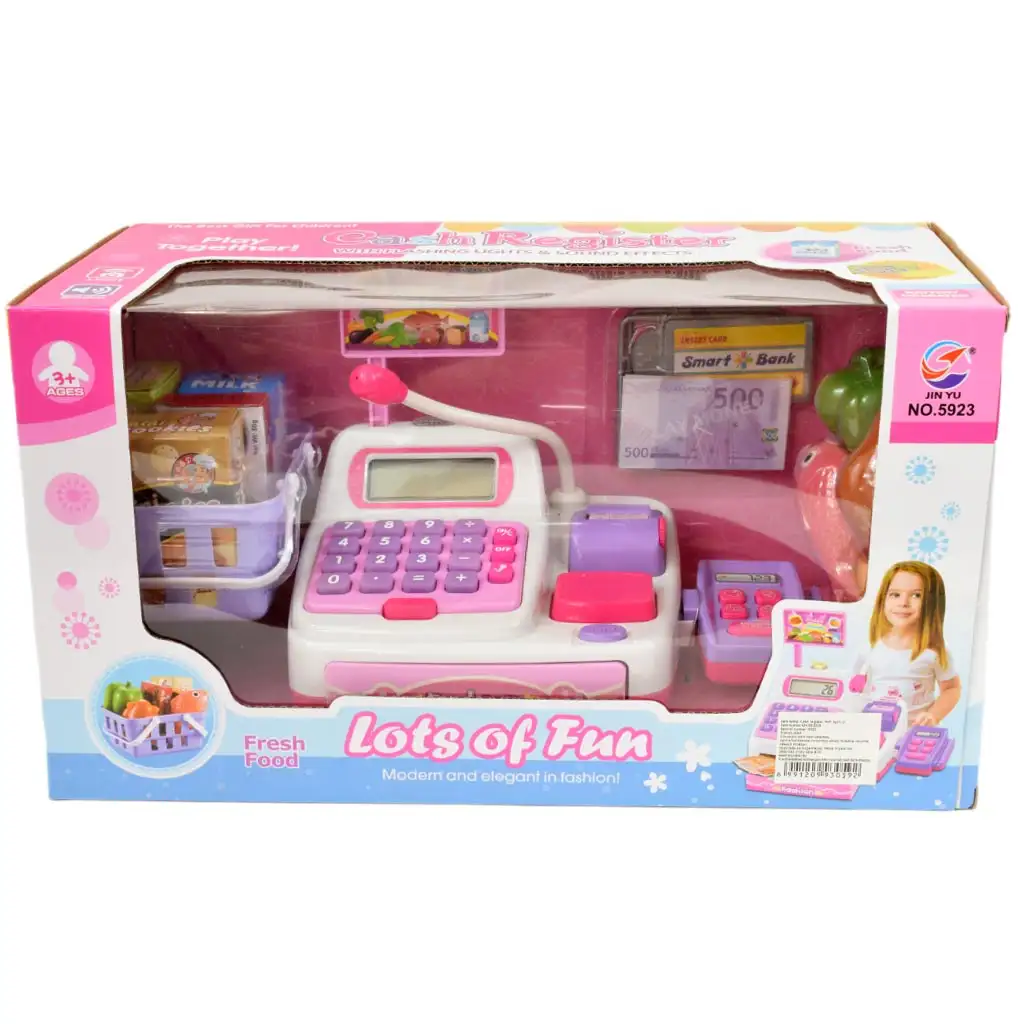 imagen de Happy Shopping: Caja registradora electrónica blanca-rosa con sonido y accesorios 22,5x17cm 10