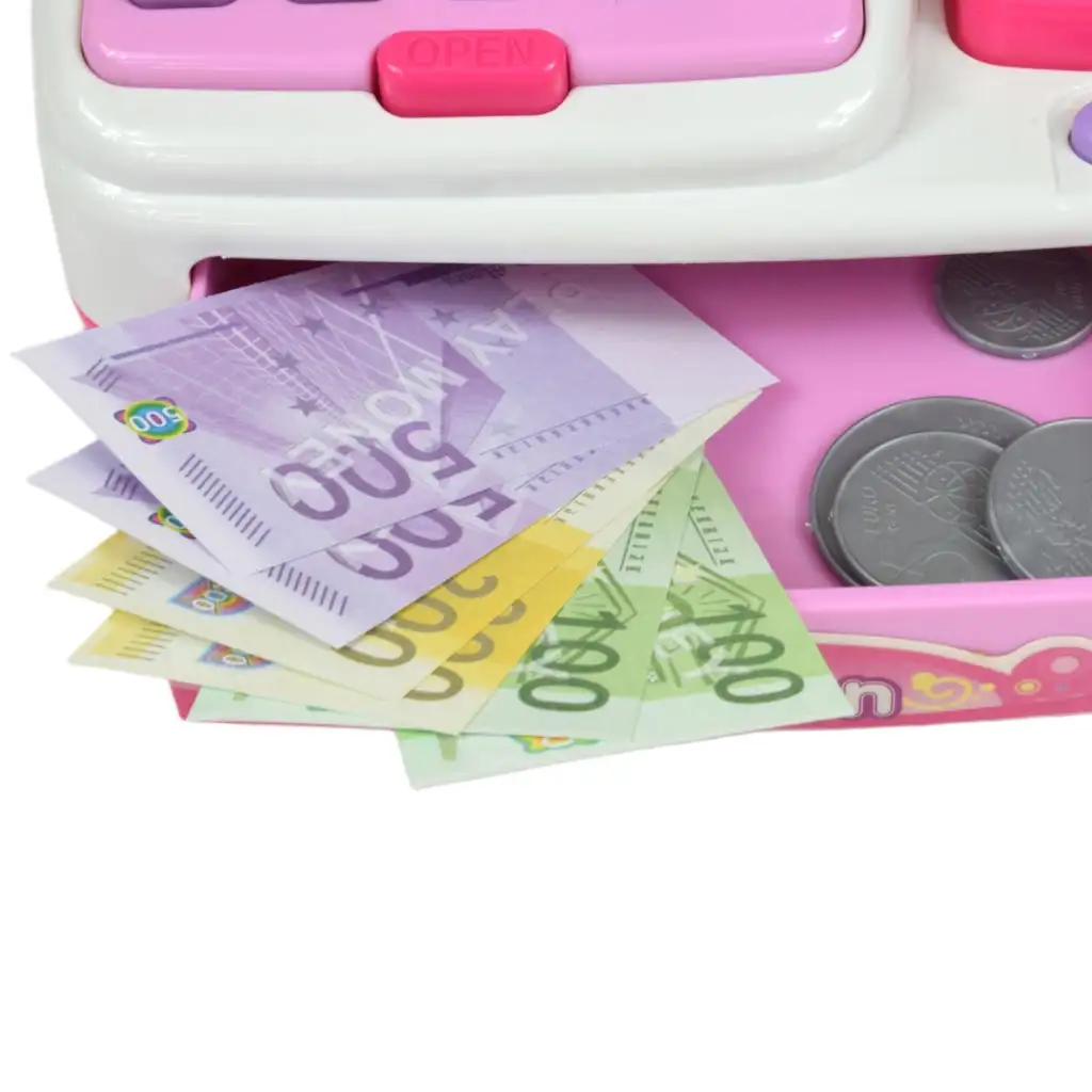 imagen de Happy Shopping: Caja registradora electrónica blanca-rosa con sonido y accesorios 22,5x17cm 2