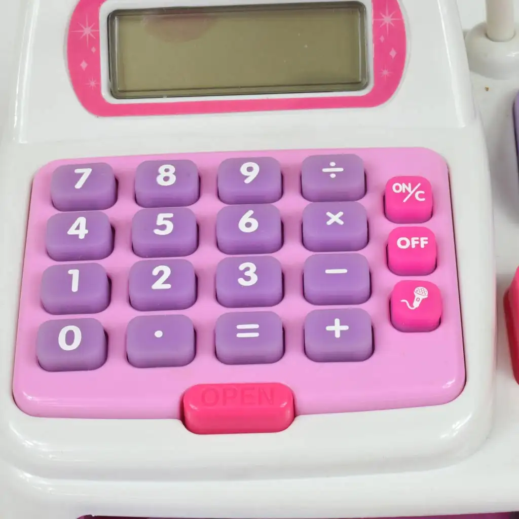 imagen de Happy Shopping: Caja registradora electrónica blanca-rosa con sonido y accesorios 22,5x17cm 3