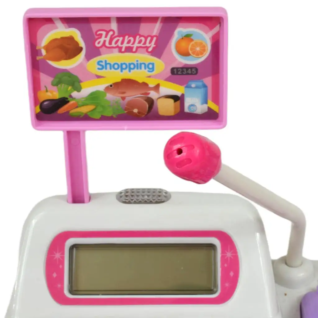 imagen de Happy Shopping: Caja registradora electrónica blanca-rosa con sonido y accesorios 22,5x17cm 4