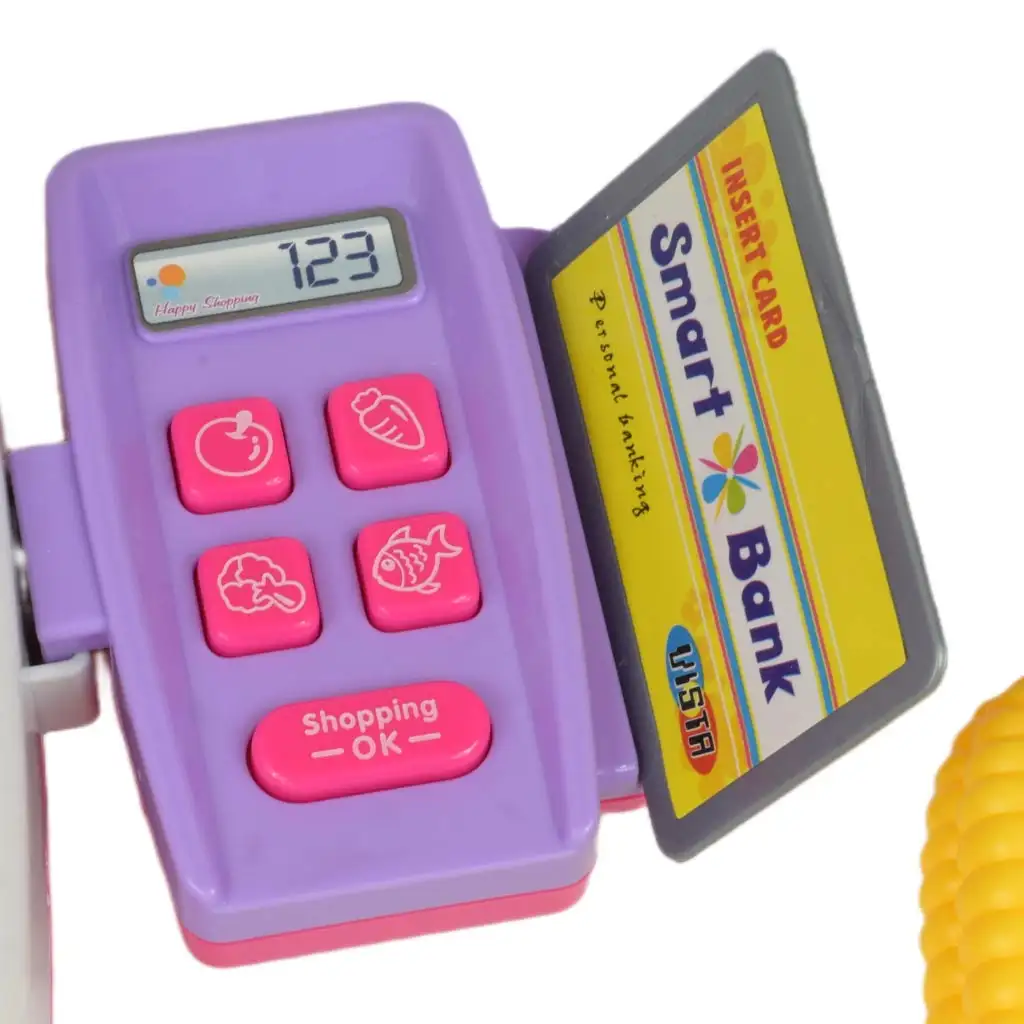 imagen de Happy Shopping: Caja registradora electrónica blanca-rosa con sonido y accesorios 22,5x17cm 6