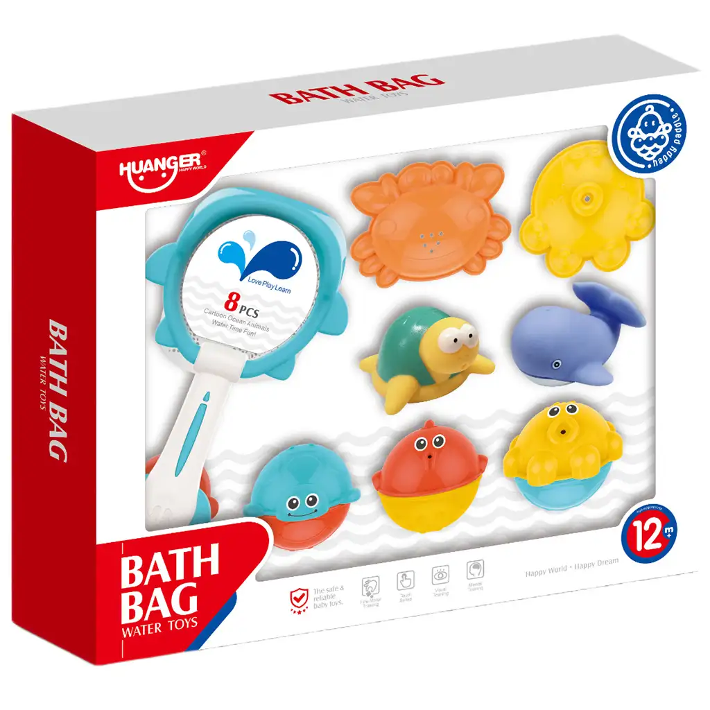imagen de Happy World: Juguete de baño de tortuga asustada con red de pesca 1