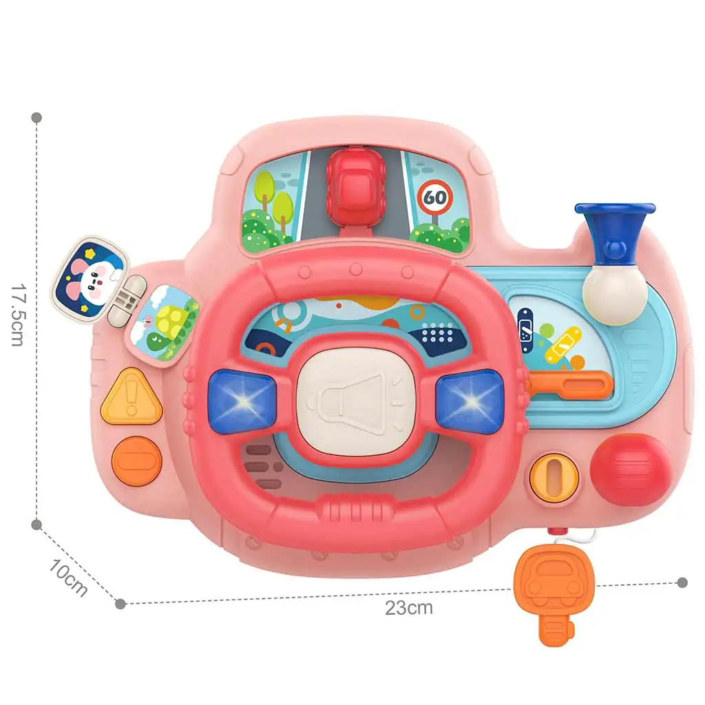 imagen de Happy World: Volante multifuncional en color rosa con efectos de luz y sonido 23x17,5cm 2