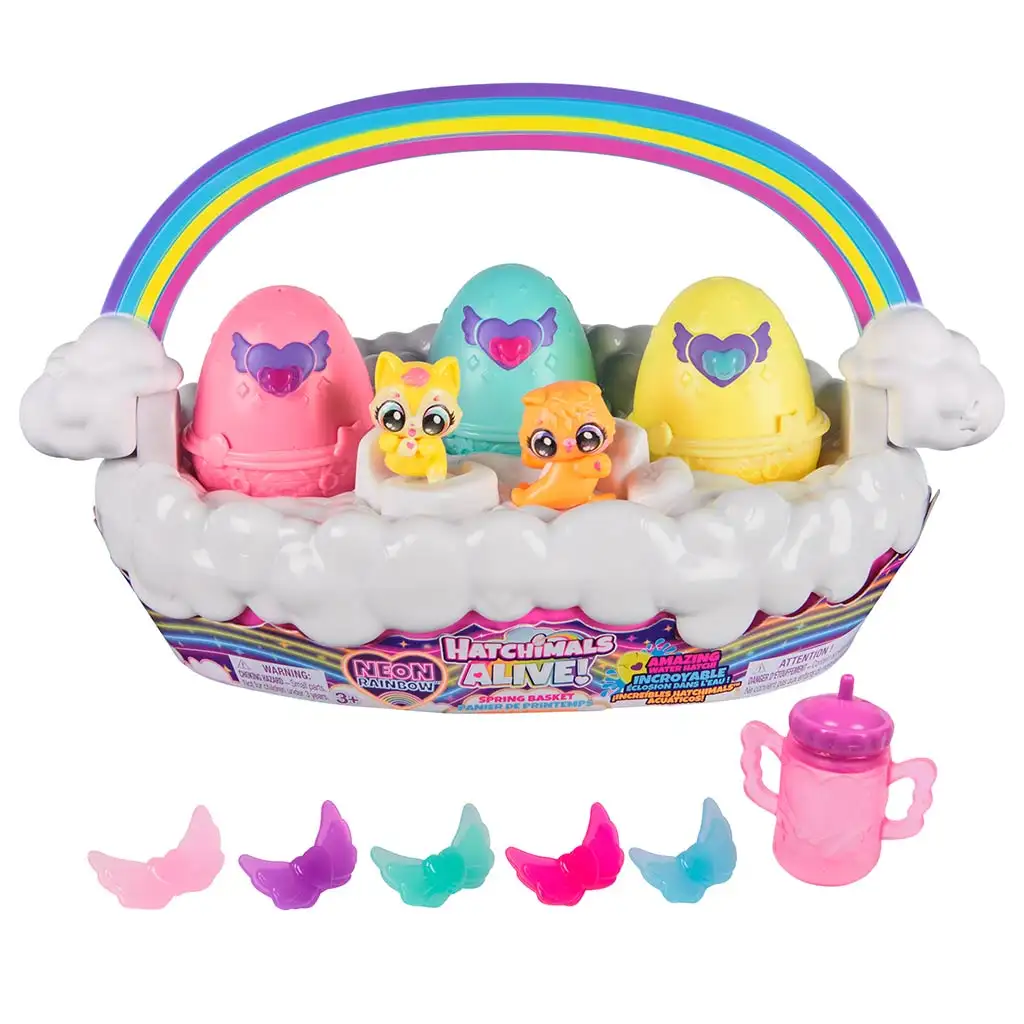imagen de Hatchimals Alive!: Conjunto de cesta de primavera Neon Rainbow - Spin Master 1