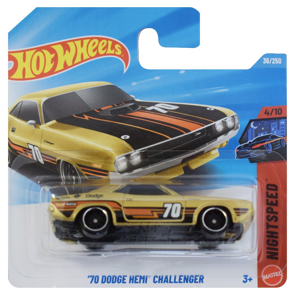 imagen de Hot Wheels: '70 Dodge HEMI Challenger coche de juguete dorado 1/64 - Mattel 1