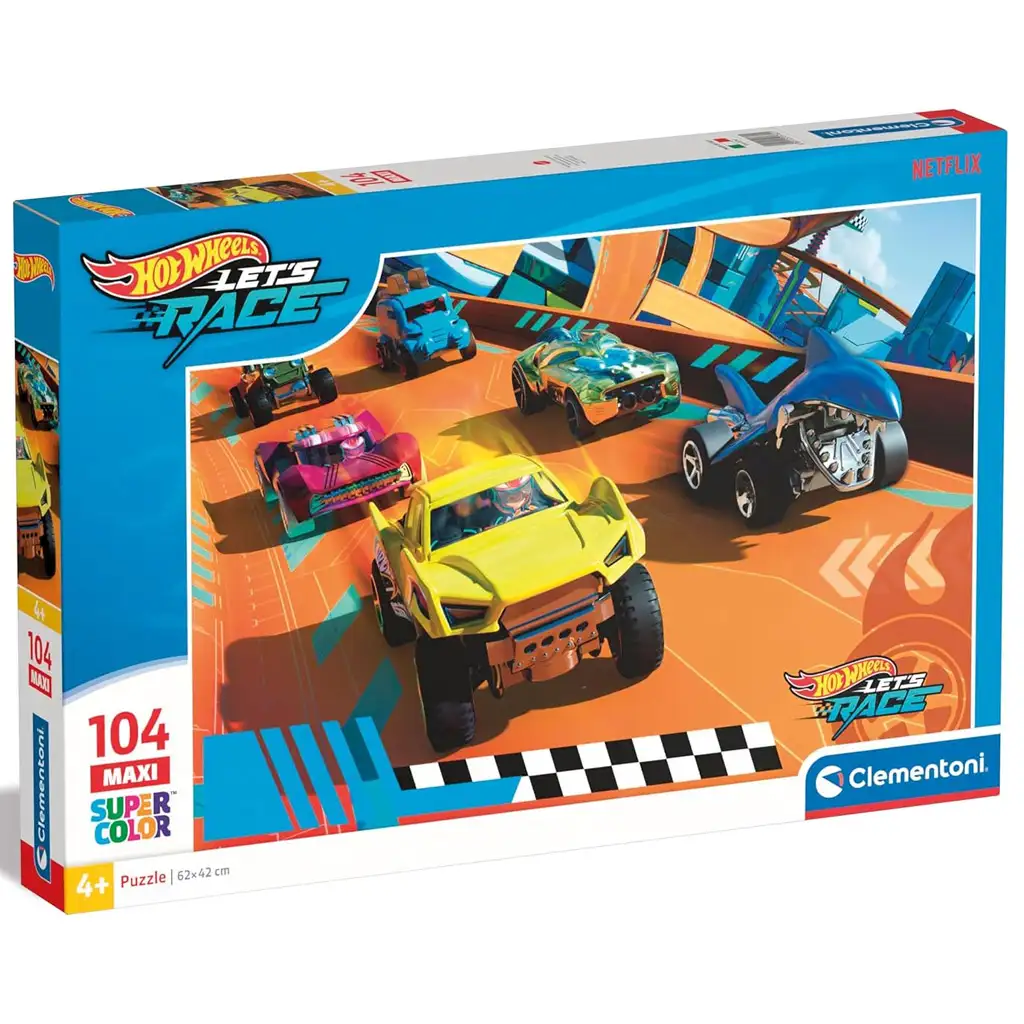 imagen de Hot Wheels ¡A la carrera! puzzle maxi supercolor de 104 piezas - Clementoni 1