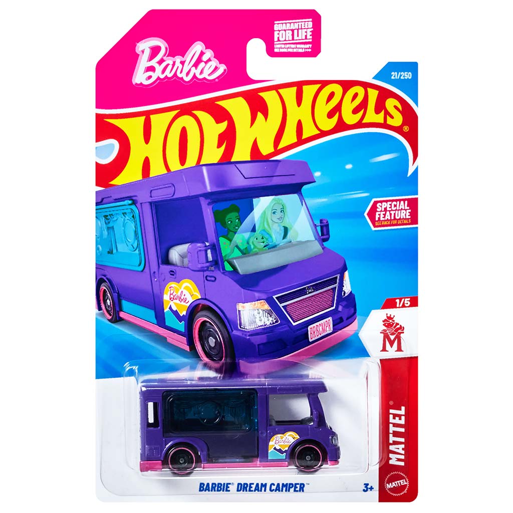 imagen de Hot Wheels: Barbie Dream Camper coche pequeño lila 1/64 - Mattel 1