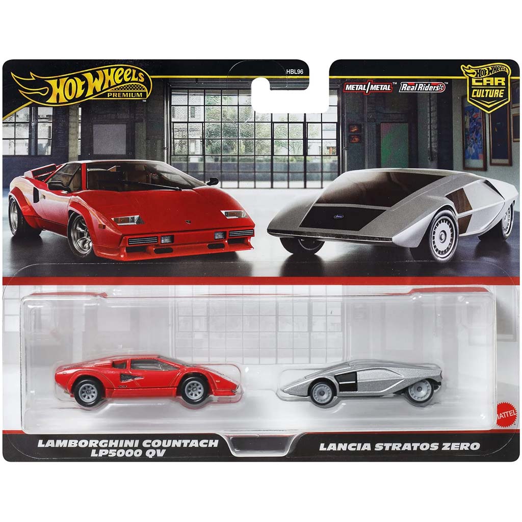 imagen de Hot Wheels Deluxe cochecito 2 piezas Lamborghini Countach LP5000 QV y Lancia Stratos Zero - Mattel 1