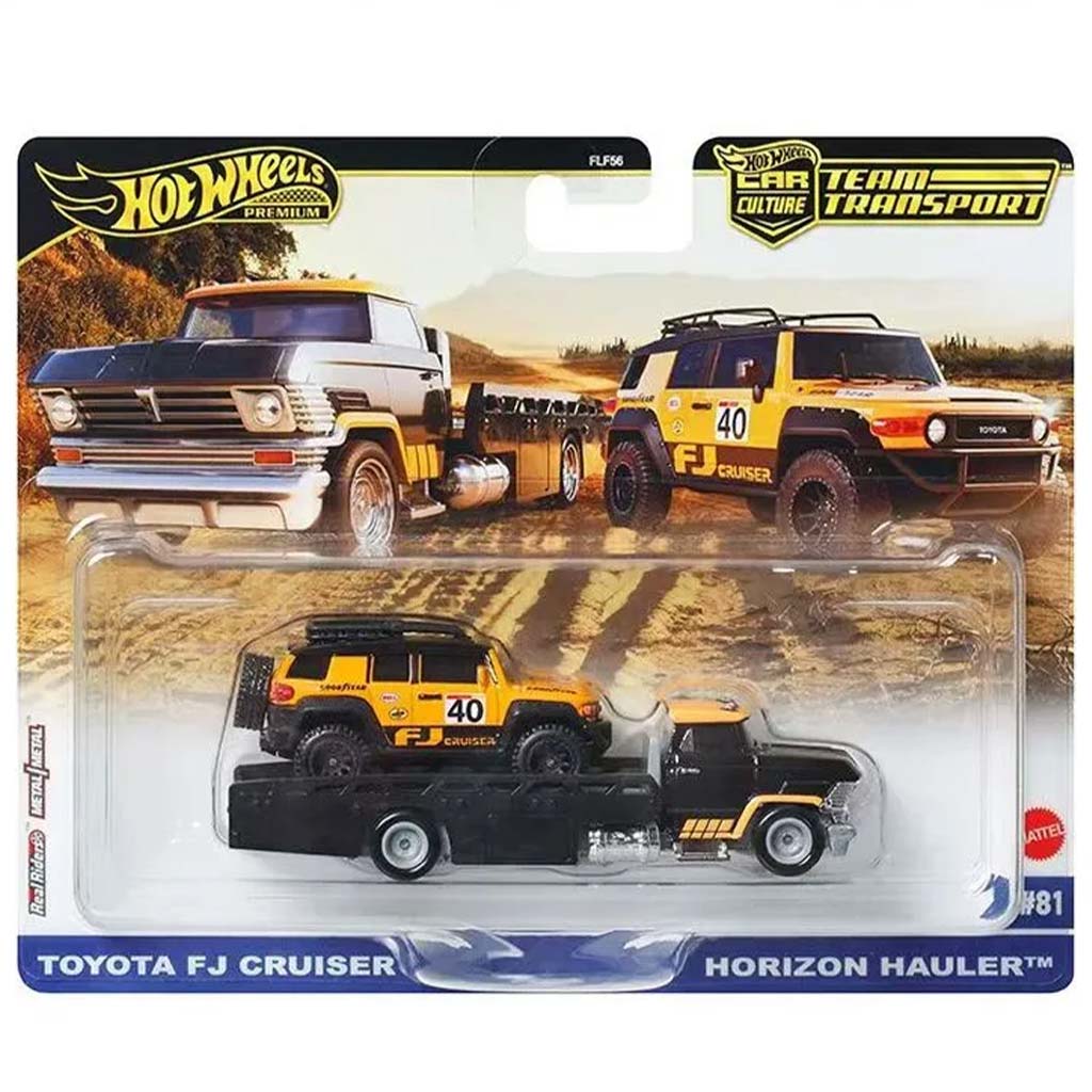 imagen de Hot Wheels: Horizon Hauler Camión de transporte premium y cochecito Toyota FJ Cruiser 1/64 - Mattel 1