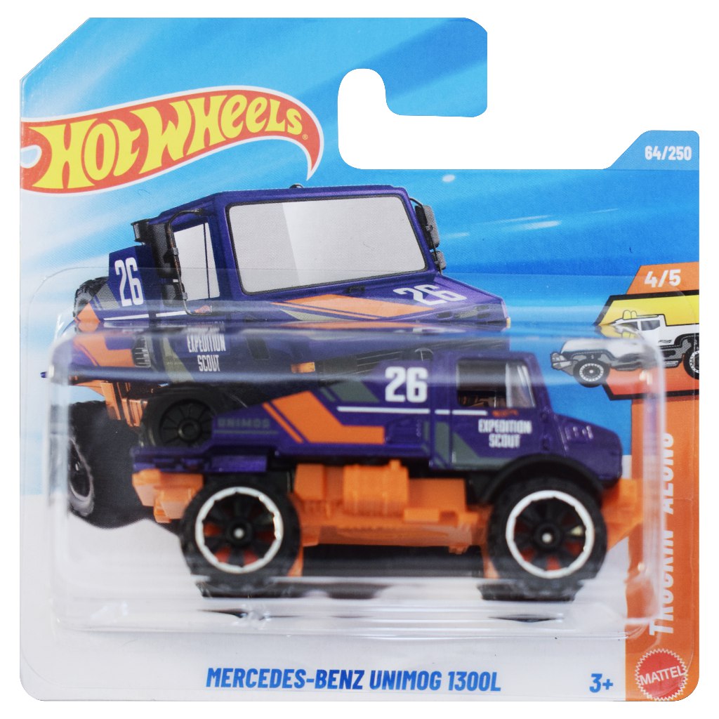 imagen de Hot Wheels: Mercedes-Benz Unimog 1300L coche pequeño lila 1/64 - Mattel 1