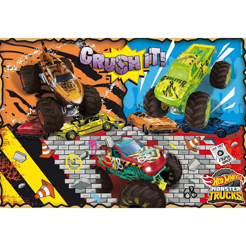 imagen de Hot Wheels Monster trucks 2 x 60 piezas maxi puzzle de suelo 50x35cm - Lisciani 2