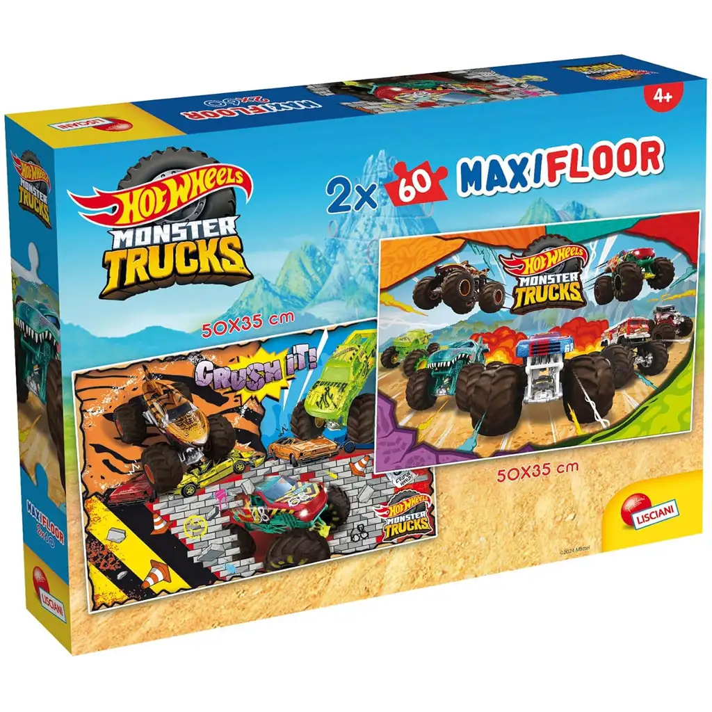 imagen de Hot Wheels Monster trucks 2 x 60 piezas maxi puzzle de suelo 50x35cm - Lisciani 1