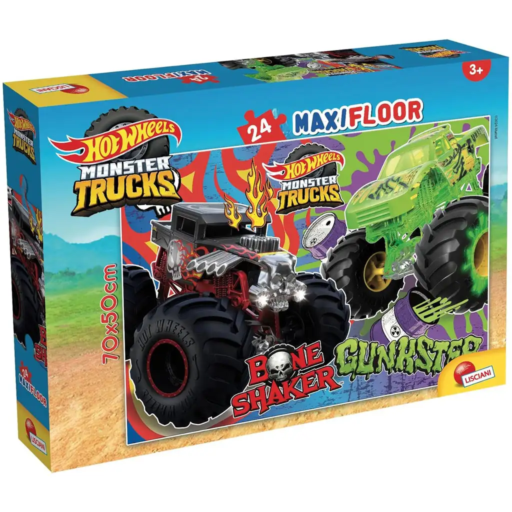 imagen de Hot Wheels Monster trucks 24 piezas maxi puzzle de suelo 70x50cm - Lisciani 1