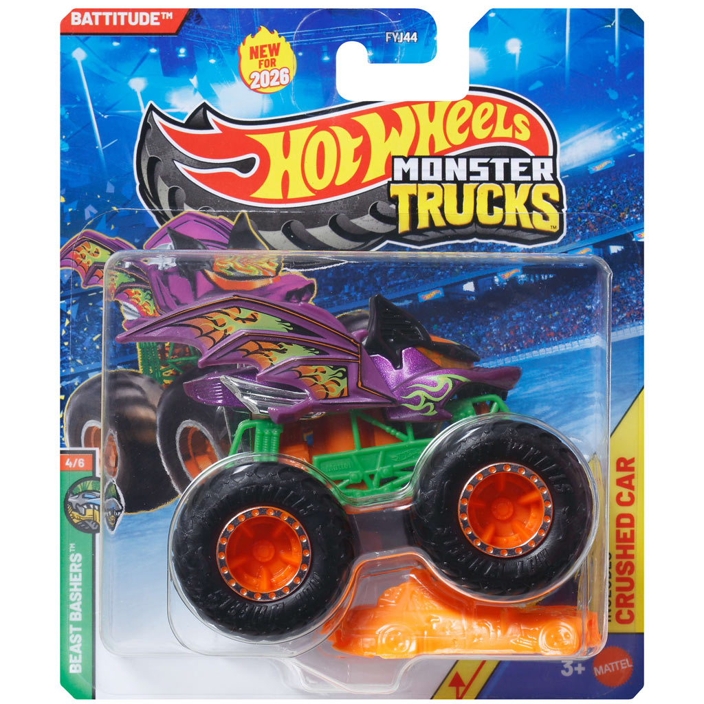 imagen de Hot Wheels Monster Trucks: Battitude coche monstruo púrpura 1/64 - Mattel 1