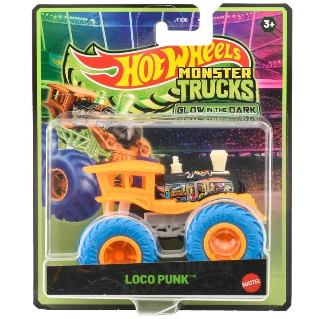 imagen de Hot Wheels Monster Trucks Loco Punk cochecito que brilla en la oscuridad 1/64 - Mattel 1