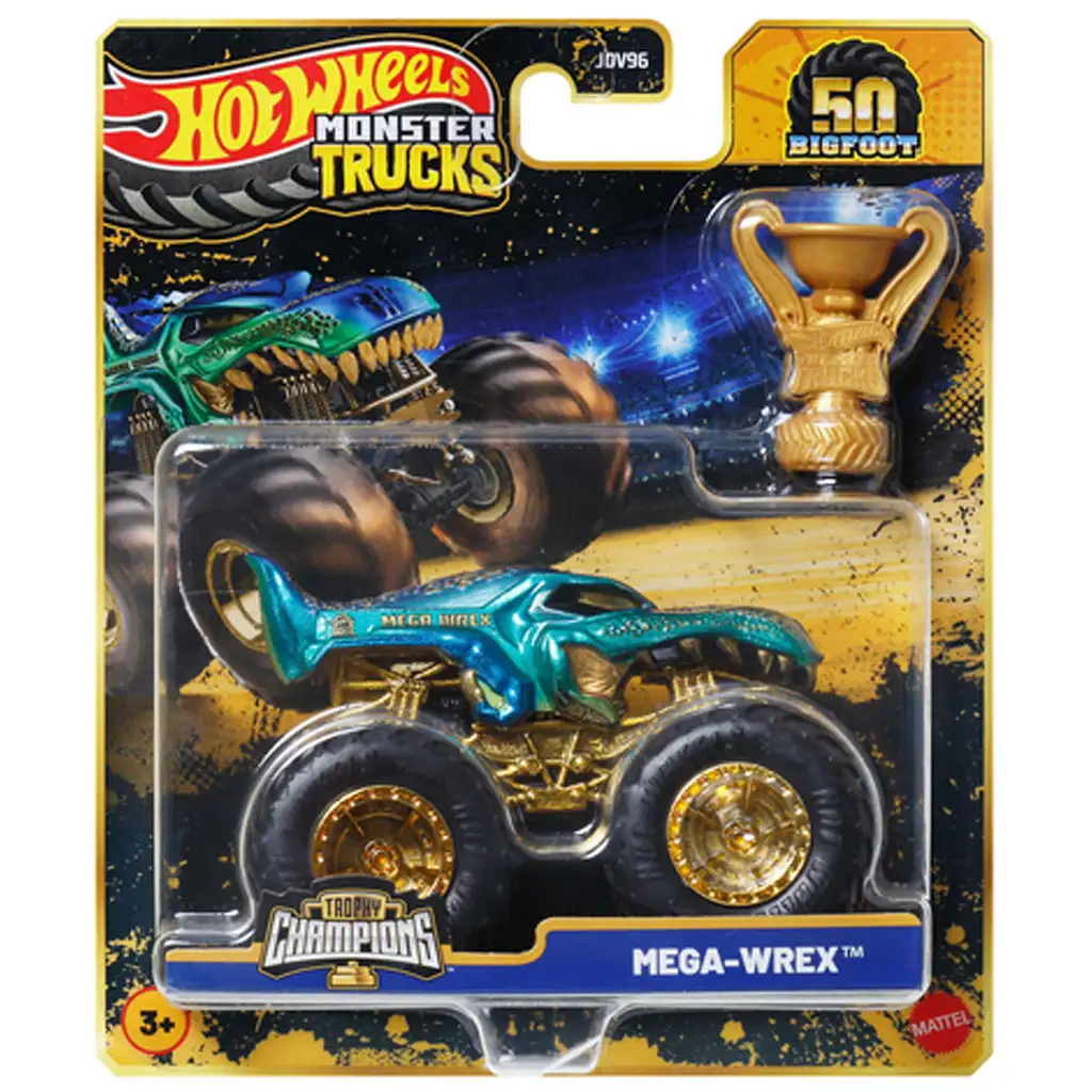 imagen de Hot Wheels Monster Trucks: Mega-Wrex coche de campeón con trofeo 1/64 - Mattel 1