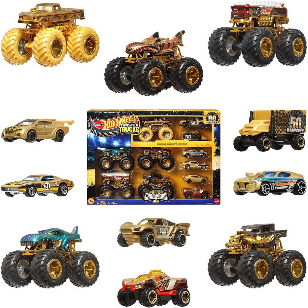 imagen de Hot Wheels Monster Trucks: Paquete múltiple de cochecitos campeones 11 pcs - Mattel 2