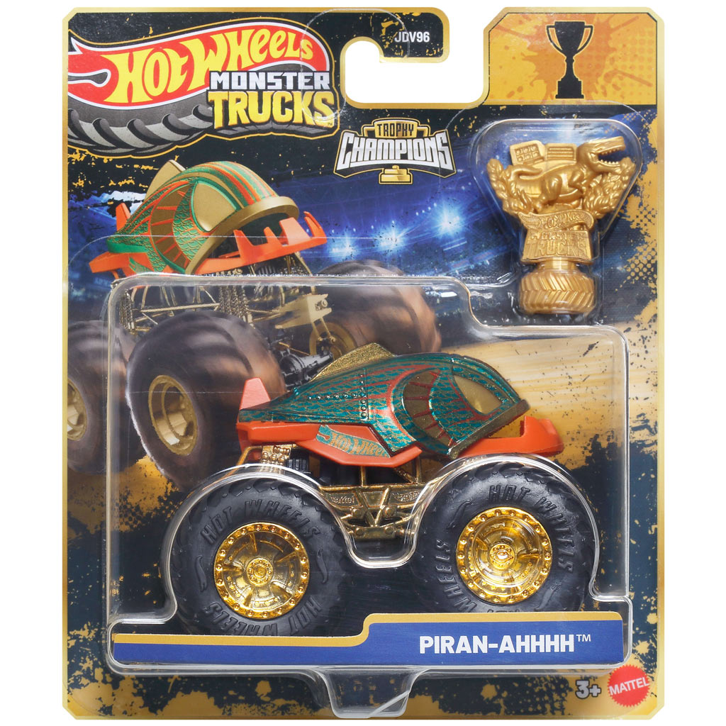 imagen de Hot Wheels Monster Trucks: Piran-Ahhh coche de campeonato con trofeo 1/64 – Mattel 1