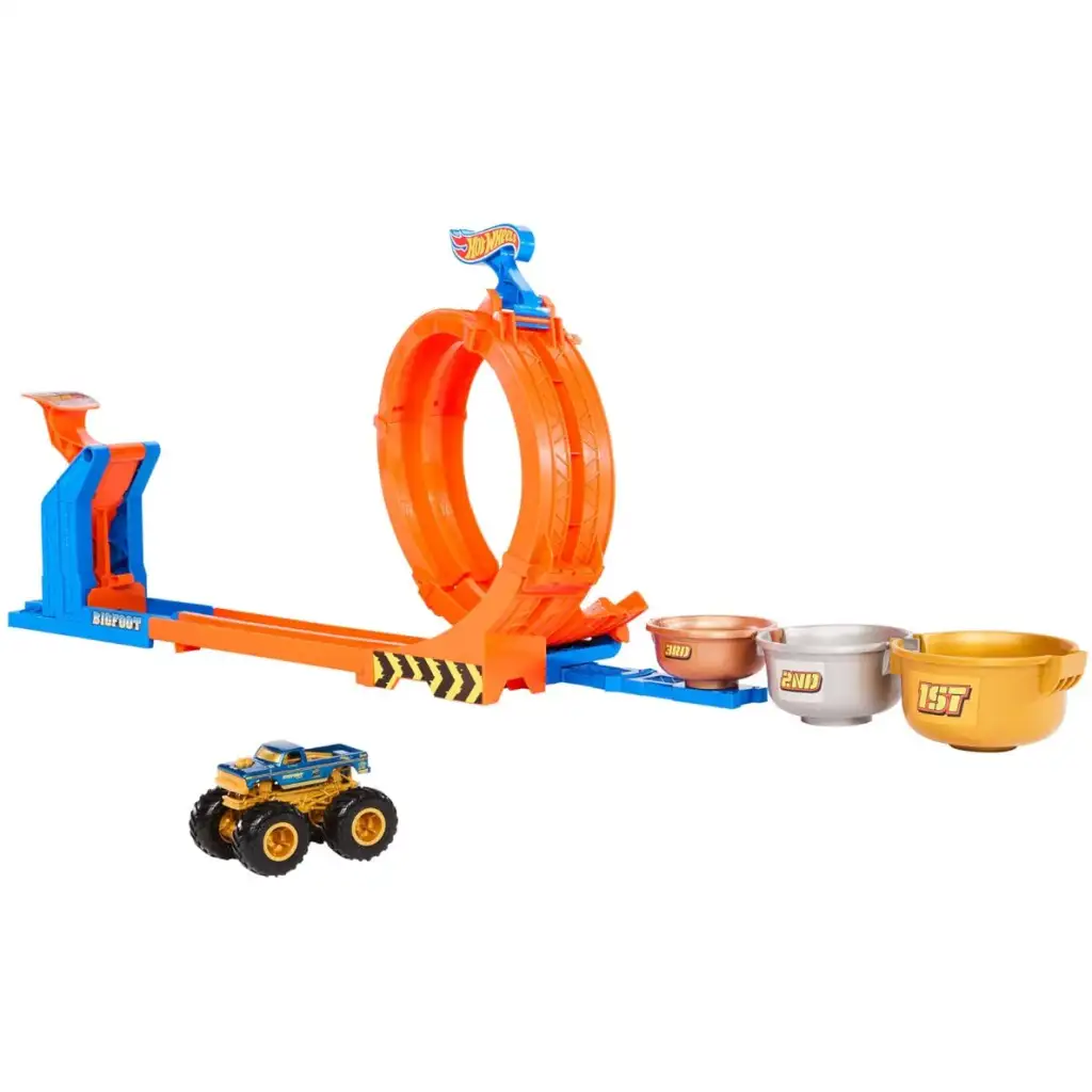 imagen de Hot Wheels Monster Trucks: pista de bucle Bigfoot del 50 aniversario - Mattel 2