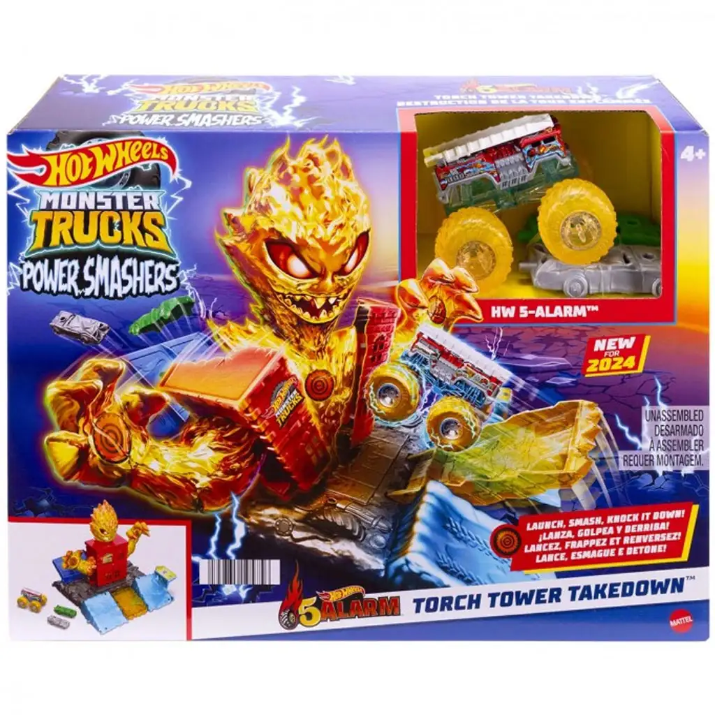 imagen de Hot Wheels: Monster Trucks Power Smashers set de pista de monstruos de fuego - Mattel 1