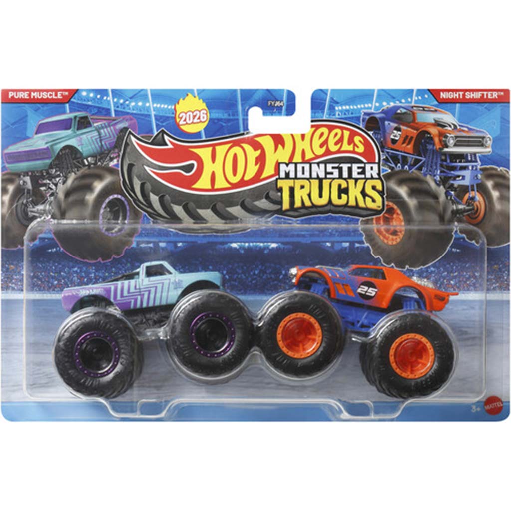 imagen de Hot Wheels Monster Trucks: Pure Muscle vs Night Shifter paquete de 2 coches 1/64 - Mattel 1