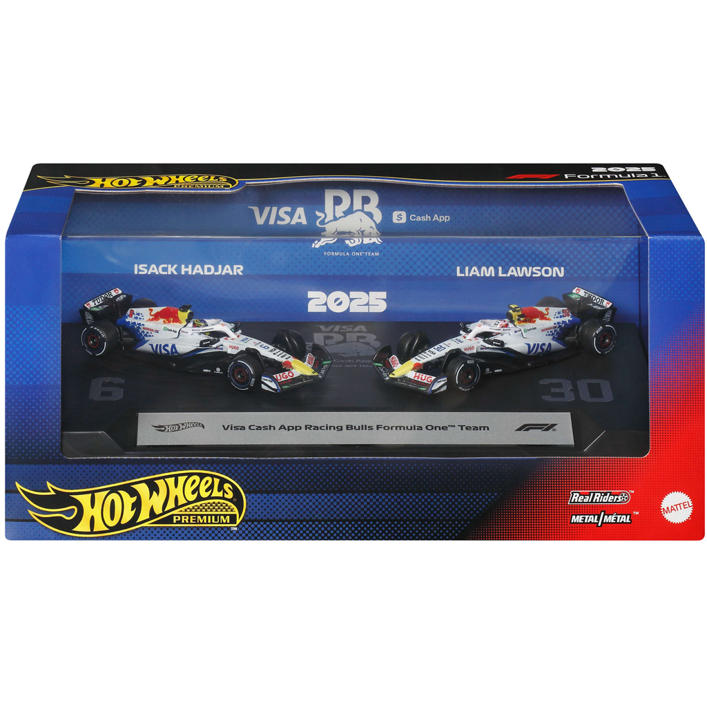 imagen de Hot Wheels Premium F1 Racing Bulls set de coches en miniatura de 2 piezas 1/64 – Liam Lawson #30 y Isack Hadjar #6 – Mattel 1