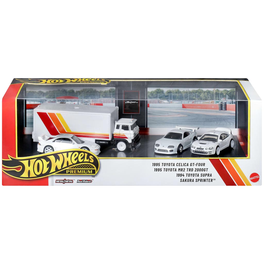 imagen de Hot Wheels: Set de coches de colección Premium Toyota de los años 90 JDM – Supra, Celica GT-Four, MR2 TRD y Sakura Sprinter, 1/64 - Mattel 1