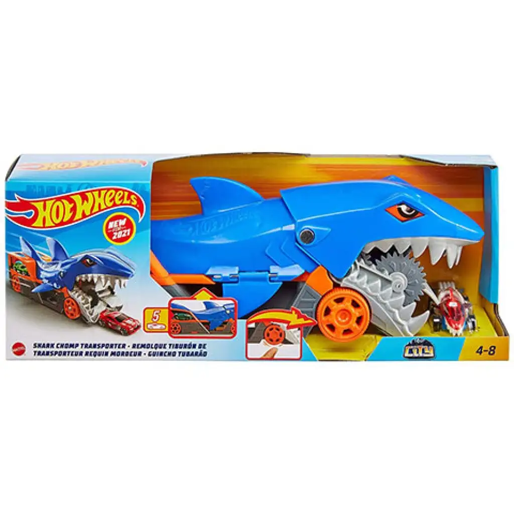 imagen de Hot Wheels: Set de juego de tiburón tragón con cochecito - Mattel 1