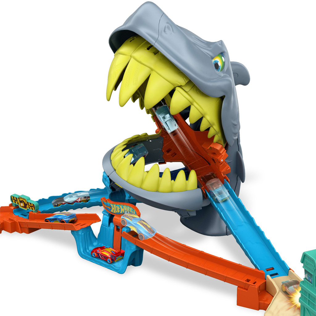 imagen de Hot Wheels: Set de pista de ataque de tiburones con cochecito - Mattel 2