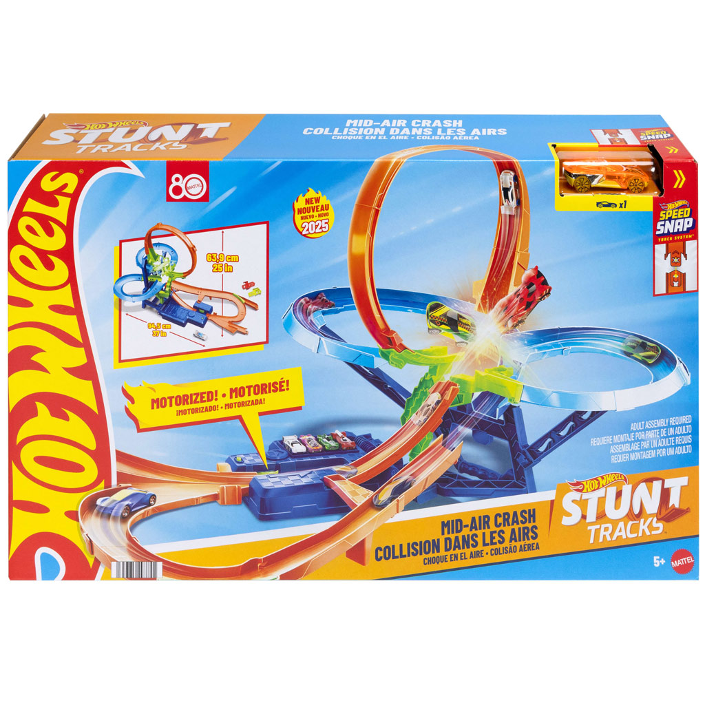 imagen de Hot Wheels Stunt Tracks: Colisión en el aire set de pista con cochecito – Mattel 1