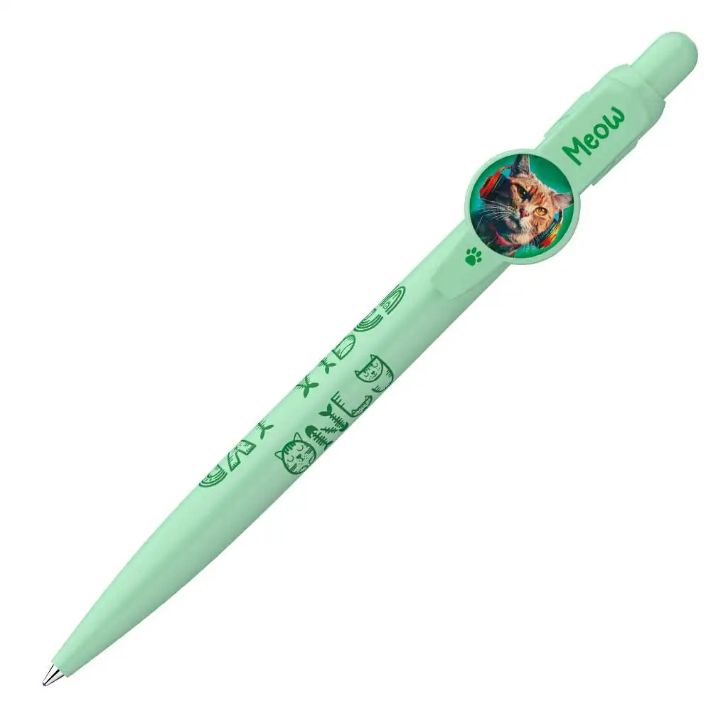 imagen de ICO: Bolígrafo de gato en verde pastel 1