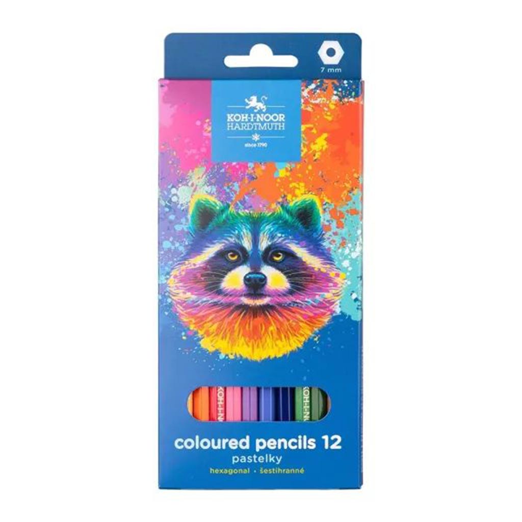 imagen de ICO: Koh-I-Noor 3552 Lápiz de colores hexagonal con diseño de mapache en caja de 12 unidades 1