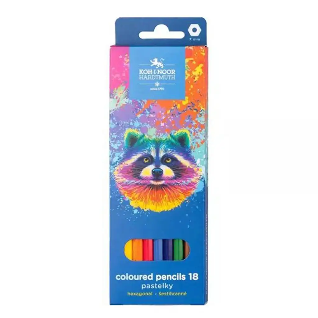 imagen de ICO: Koh-I-Noor 3553 Lápiz de colores hexagonal con caja de mapache de 18 piezas 1