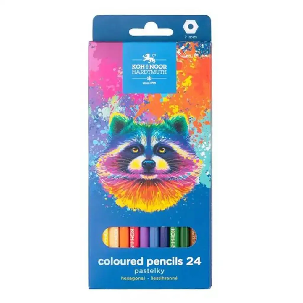 imagen de ICO: Koh-I-Noor 3554 Lápiz de colores hexagonal con caja de mapache de 24 piezas 1