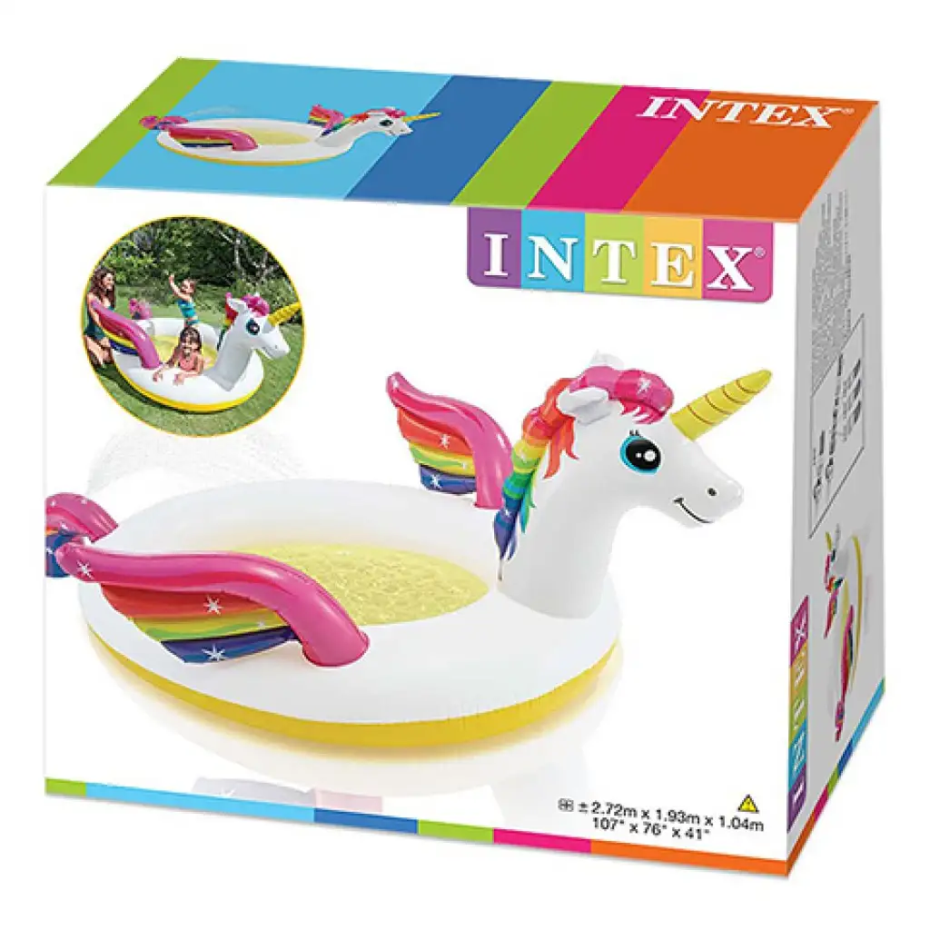 imagen de Intex: Piscina infantil de unicornio con rociador 272x193x104cm 4
