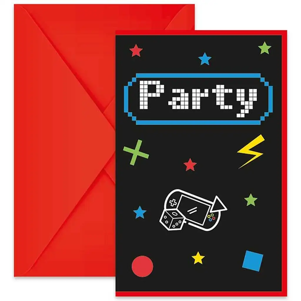 imagen de Invitación de fiesta con diseño de gamer con sobre, set de 6 unidades 1