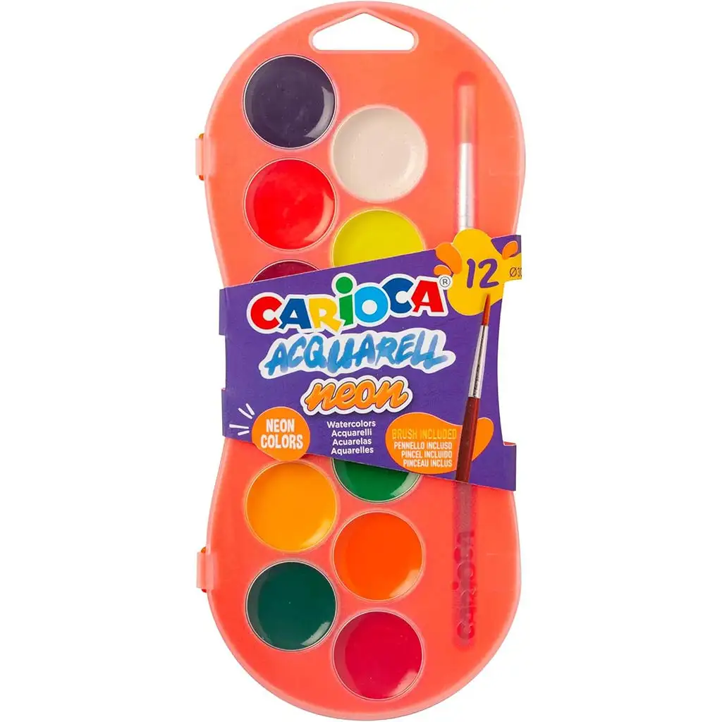 imagen de Juego de acuarelas 12 colores neón 30mm - Carioca 1