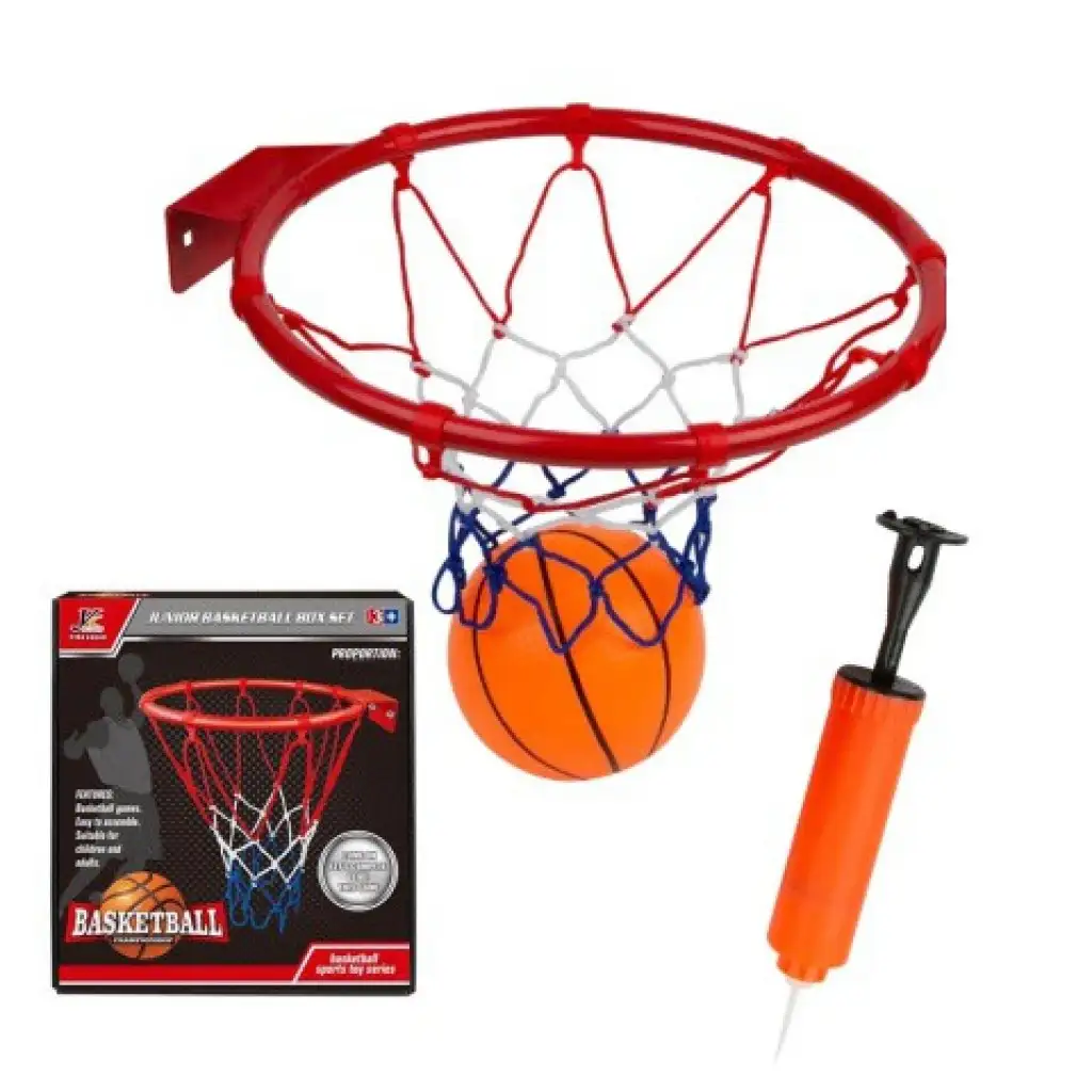 imagen de Juego de aro de baloncesto de metal con red de colores, balón y bomba de 22 cm 3
